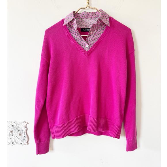 Lauren Ralph Lauren Sweaters - Lauren Ralph Lauren Pink Twofer Sweater Paisley Shirt S